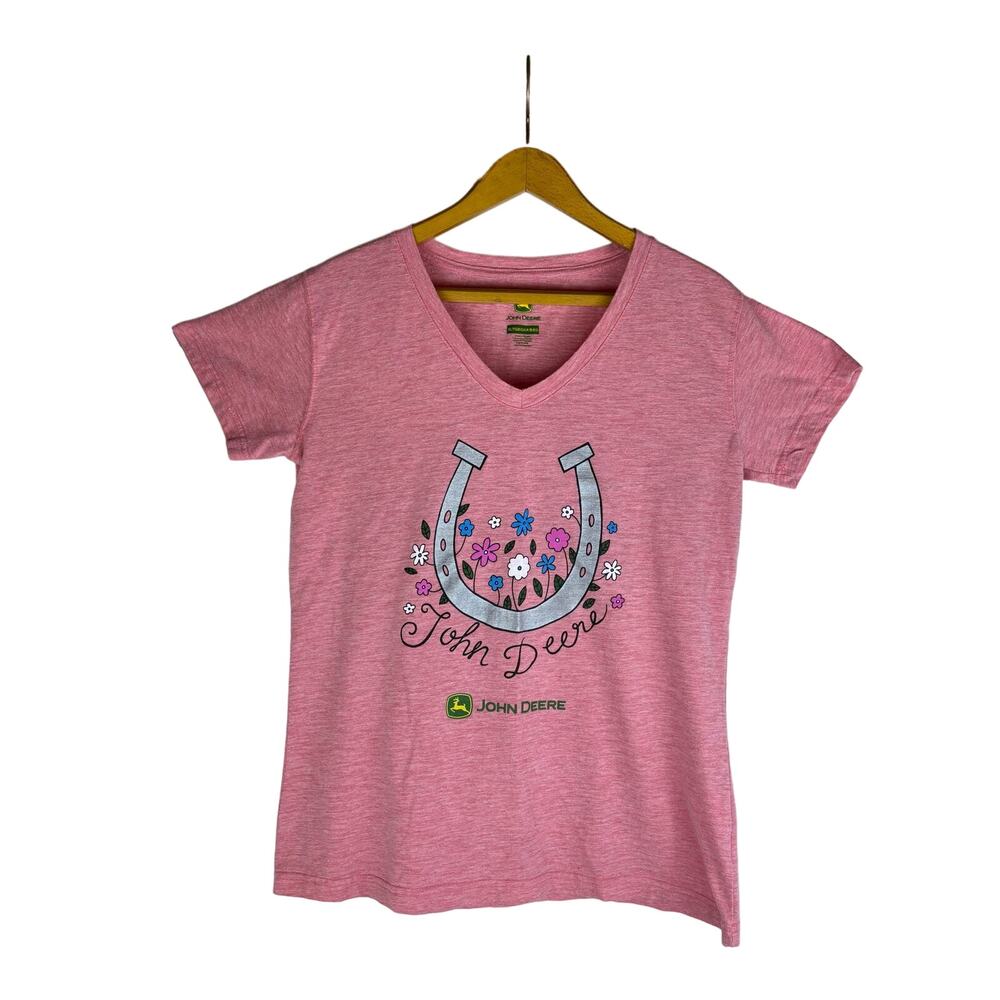 JOHN DEERE Tee XL Short Sleeve Peach/Pink Cotton Blend